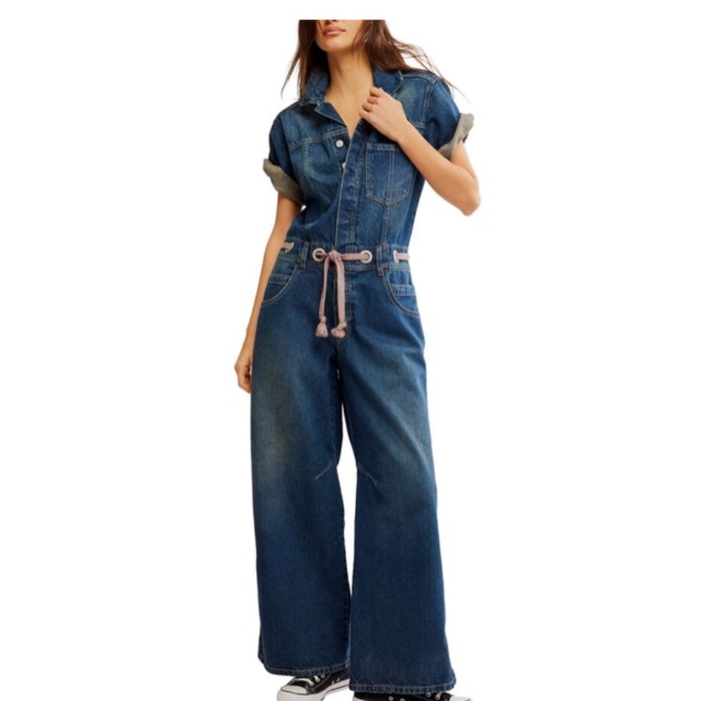 Edison wide Leg Denim Jumpsuit with Belt
